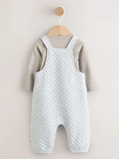 Outlet Next Grey Baby Jersey Quilted Dungarees and Bodysuit Set (0mths-2yrs)