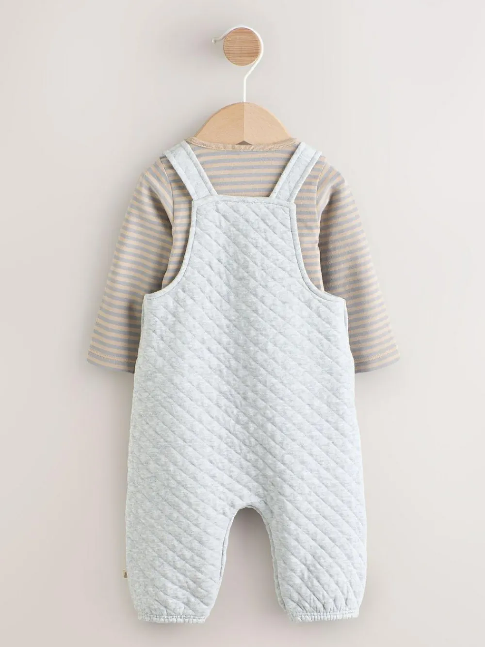Outlet Next Grey Baby Jersey Quilted Dungarees and Bodysuit Set (0mths-2yrs)