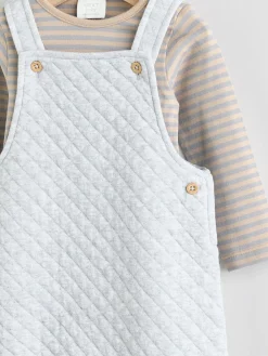 Outlet Next Grey Baby Jersey Quilted Dungarees and Bodysuit Set (0mths-2yrs)