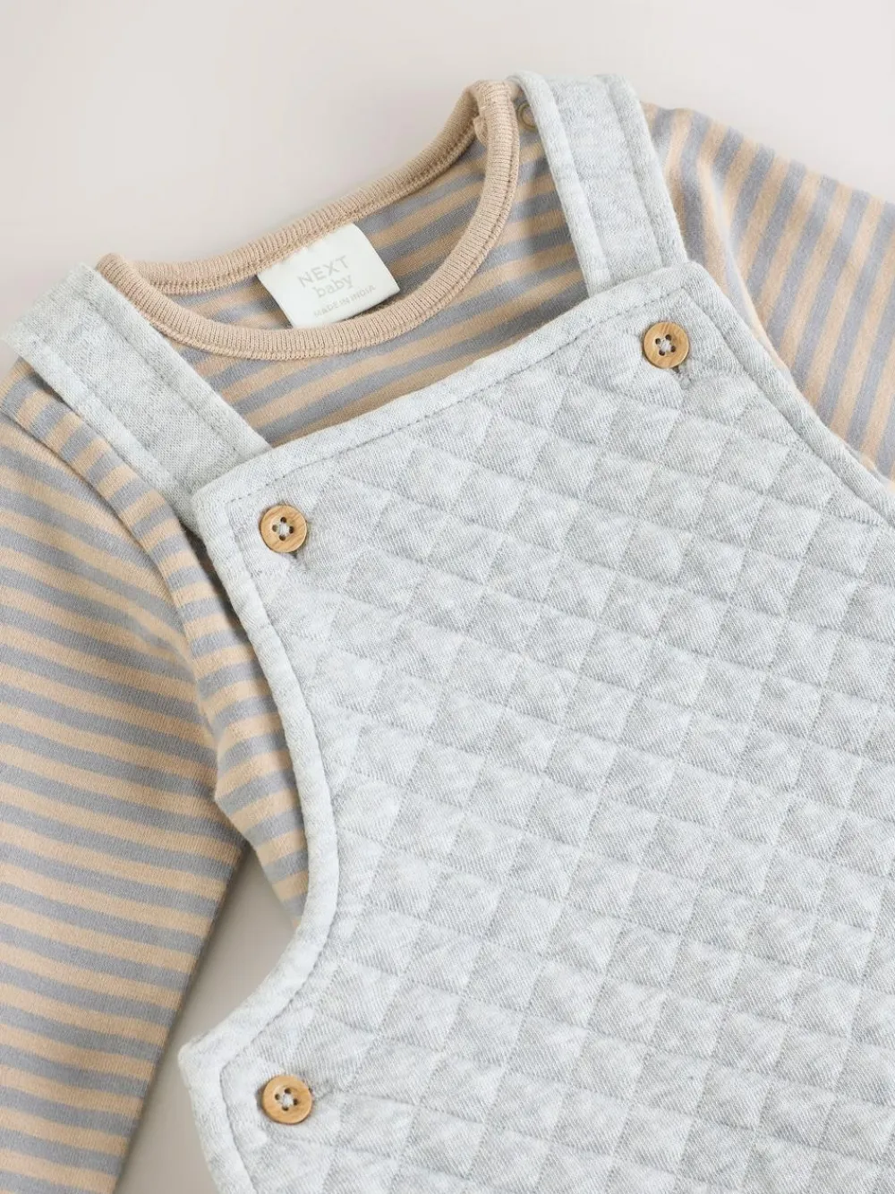 Outlet Next Grey Baby Jersey Quilted Dungarees and Bodysuit Set (0mths-2yrs)