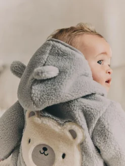 Outlet Next Grey Bear Cosy Borg Fleece Baby Jacket