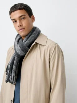 New Next Stripe Knitted Scarf Grey Black/White