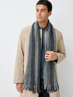 New Next Stripe Knitted Scarf Grey Black/White