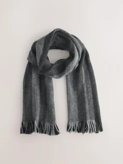 New Next Stripe Knitted Scarf Grey Black/White