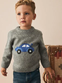 Next Grey Car Knitted Jumper (3mths-7yrs)^BOY Baby Winter Clothing|Cosy Club