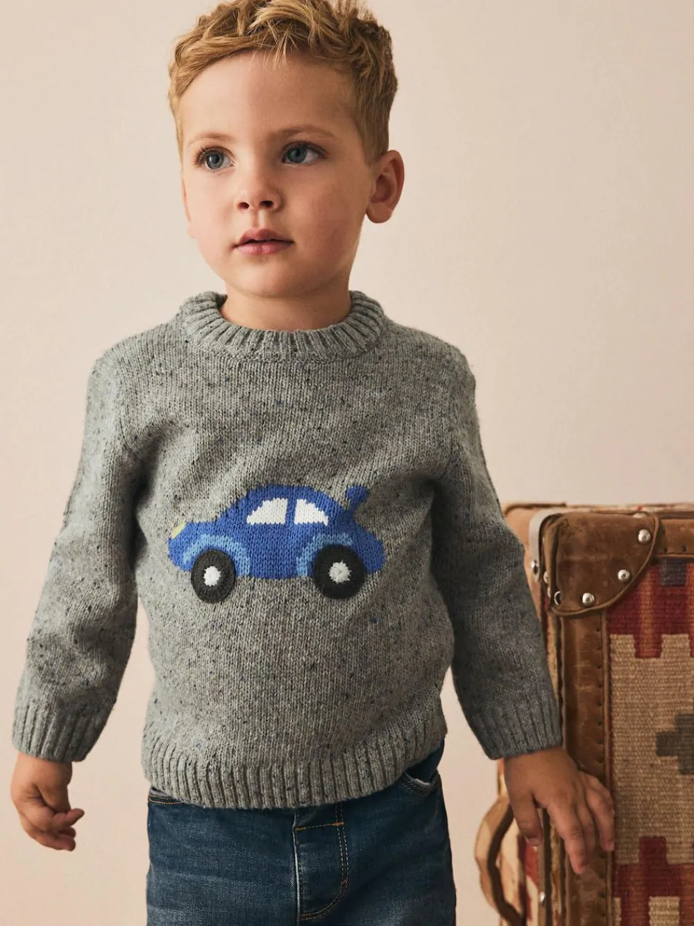 Next Grey Car Knitted Jumper (3mths-7yrs)^BOY Baby Winter Clothing|Cosy Club