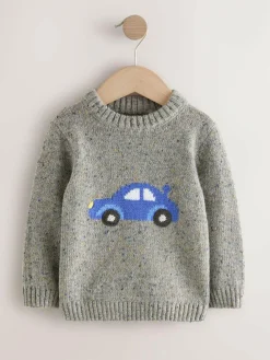 Next Grey Car Knitted Jumper (3mths-7yrs)^BOY Baby Winter Clothing|Cosy Club