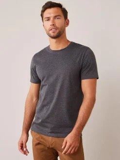 Next Grey Charcoal Marl Regular Fit Essential Crew Neck Cotton T-Shirt^ Tops & T-Shirts