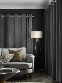 Next Grey Charcoal Matte Velvet Lined Curtains^ Curtains & Blinds