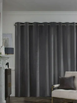 Next Grey Charcoal Matte Velvet Lined Curtains^ Curtains & Blinds