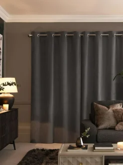 Next Grey Charcoal Matte Velvet Super Thermal Curtains^ Curtains & Blinds