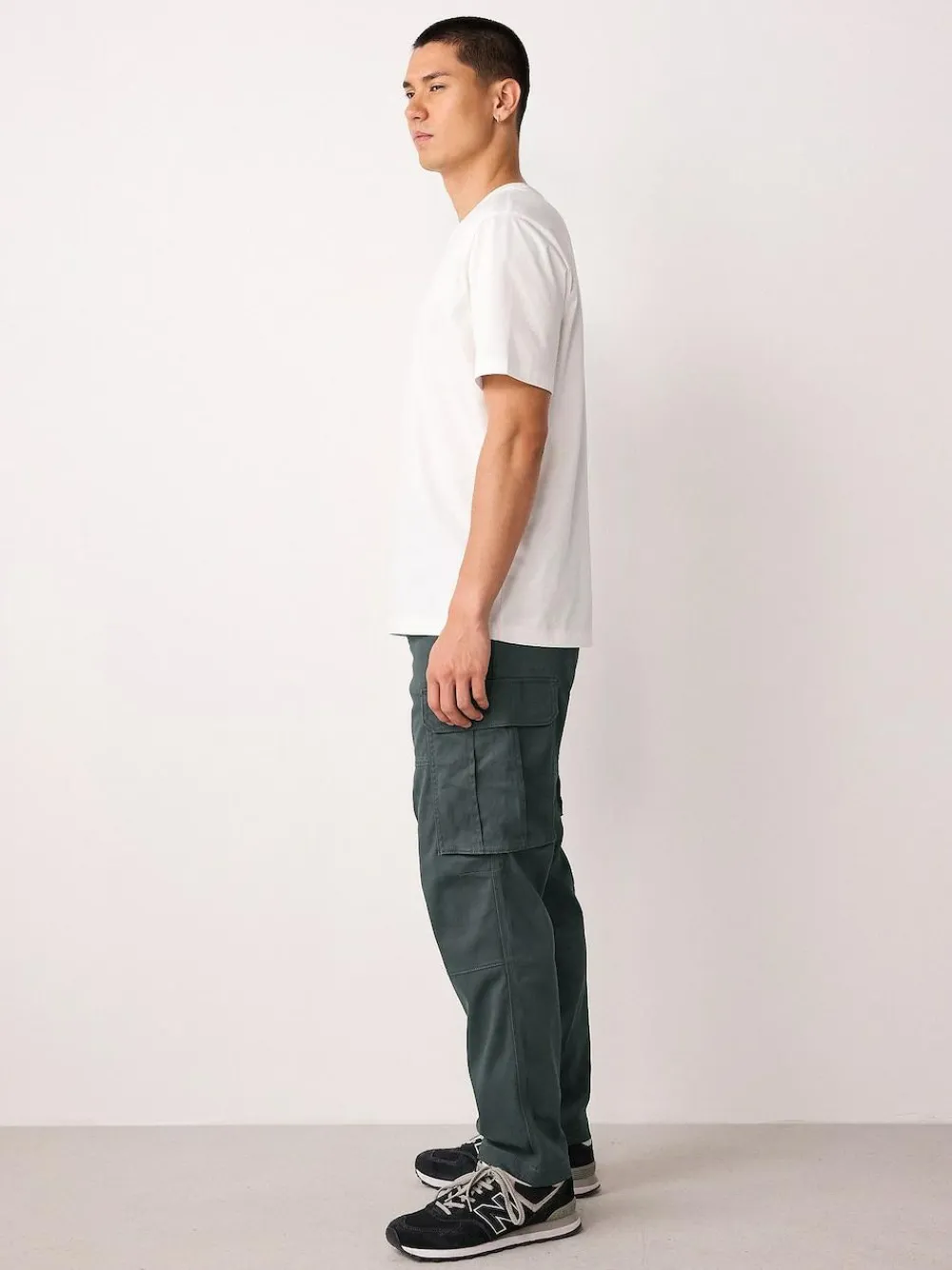 Next Regular Tapered Fit Cotton Stretch Cargo Trousers Grey Charcoal