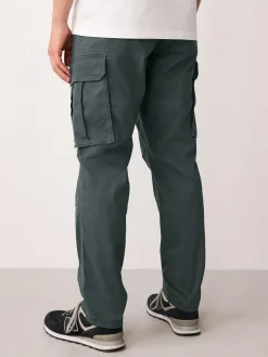 Next Regular Tapered Fit Cotton Stretch Cargo Trousers Grey Charcoal