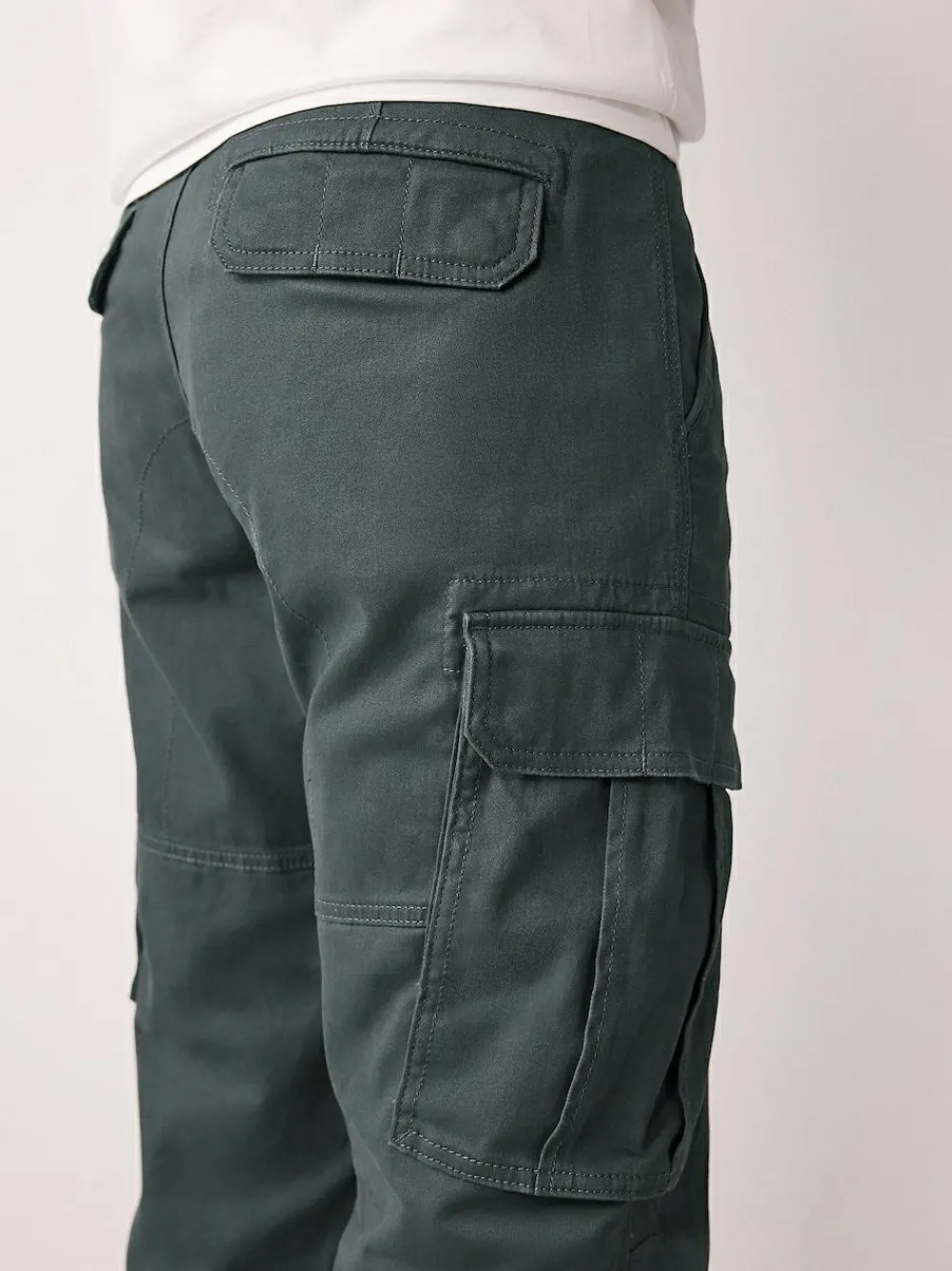 Next Regular Tapered Fit Cotton Stretch Cargo Trousers Grey Charcoal