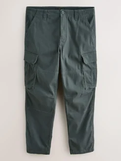 Next Regular Tapered Fit Cotton Stretch Cargo Trousers Grey Charcoal