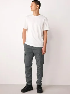 New Next Skinny Fit Cotton Stretch Cargo Trousers Grey Charcoal
