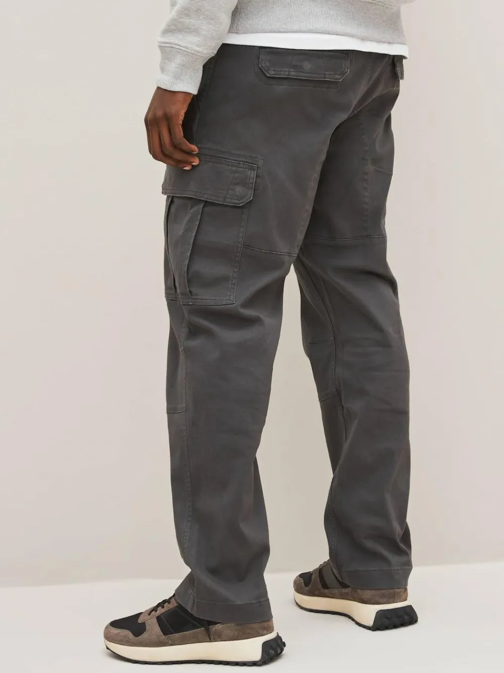Next Grey Charcoal Straight Fit Cotton Stretch Cargo Trousers^ Pants & Chinos