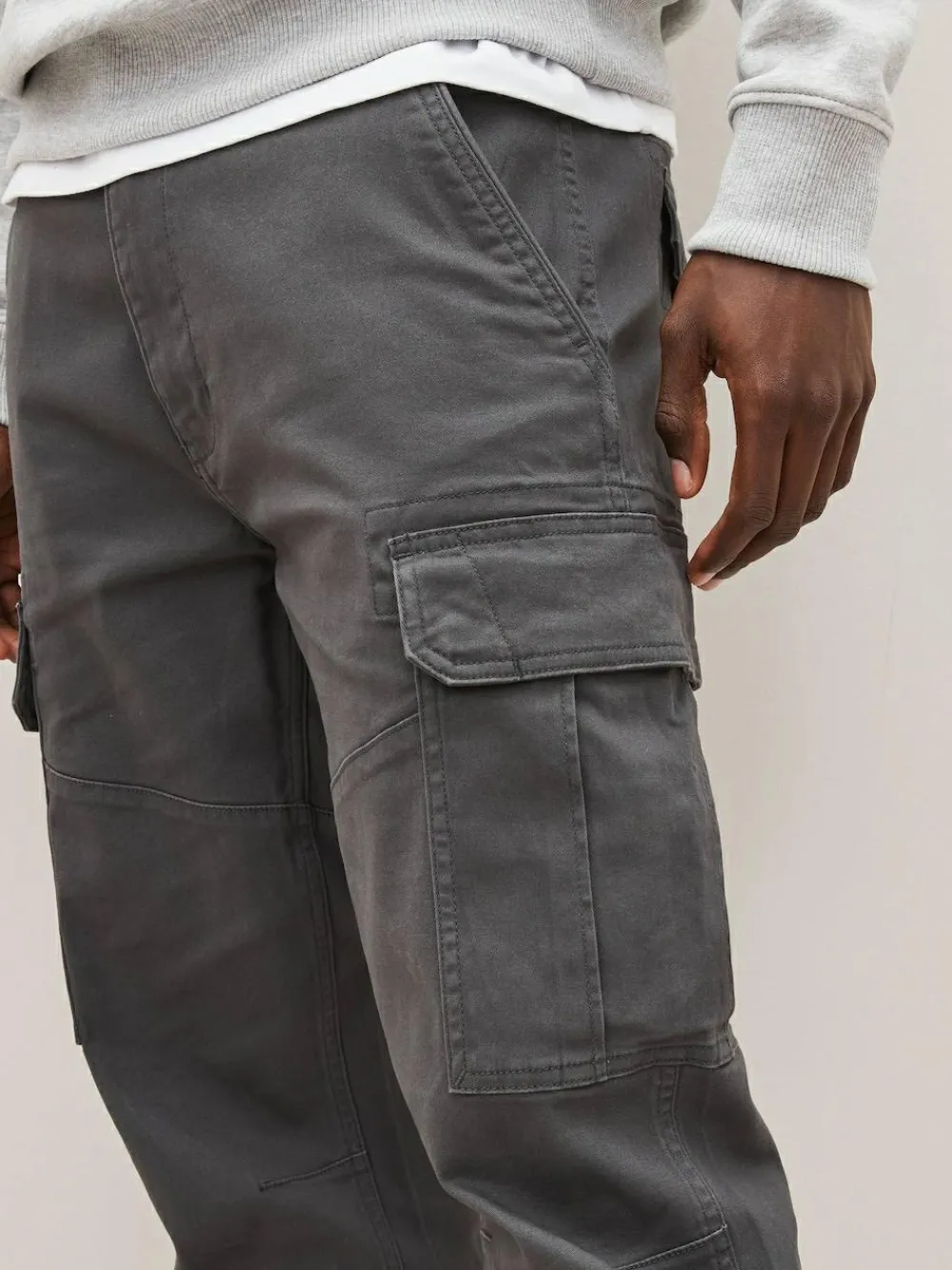 Next Grey Charcoal Straight Fit Cotton Stretch Cargo Trousers^ Pants & Chinos