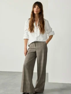Hot Next Grey Check Brushed High Waisted Wide Leg Tailored Trousers