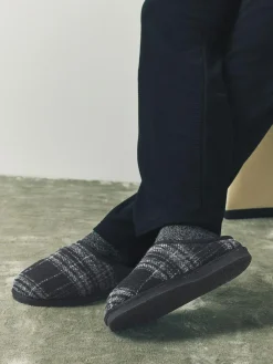 Next Grey Check Mule Slippers^ Slippers|Slippers