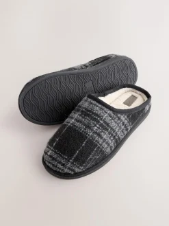 Next Grey Check Mule Slippers^ Slippers|Slippers