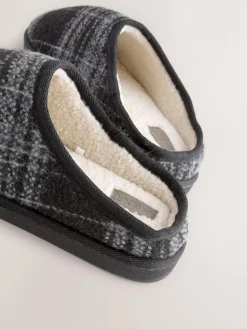 Next Grey Check Mule Slippers^ Slippers|Slippers