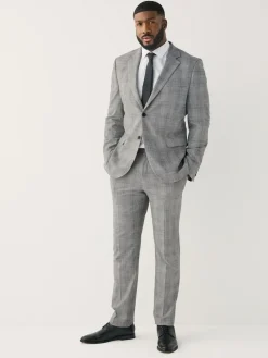 Next Grey Check Muscle Fit Motionflex Stretch Suit Jacket^ Grey Suits