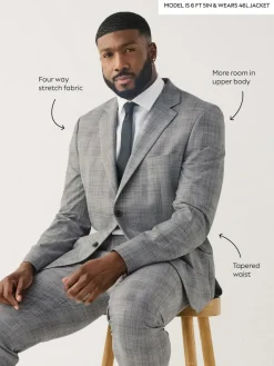 Next Grey Check Muscle Fit Motionflex Stretch Suit Jacket^ Grey Suits