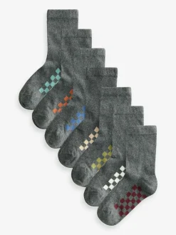 Next Grey Checkerboard Cotton Rich Socks 7 Pack^BOY Socks