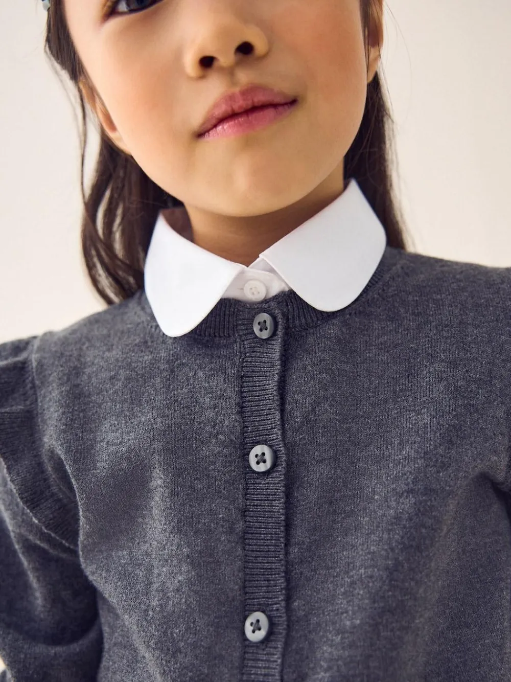 Next Grey Cotton Rich Frill Shoulder School Cardigan (3-16yrs)^ Knitwear|Knitwear