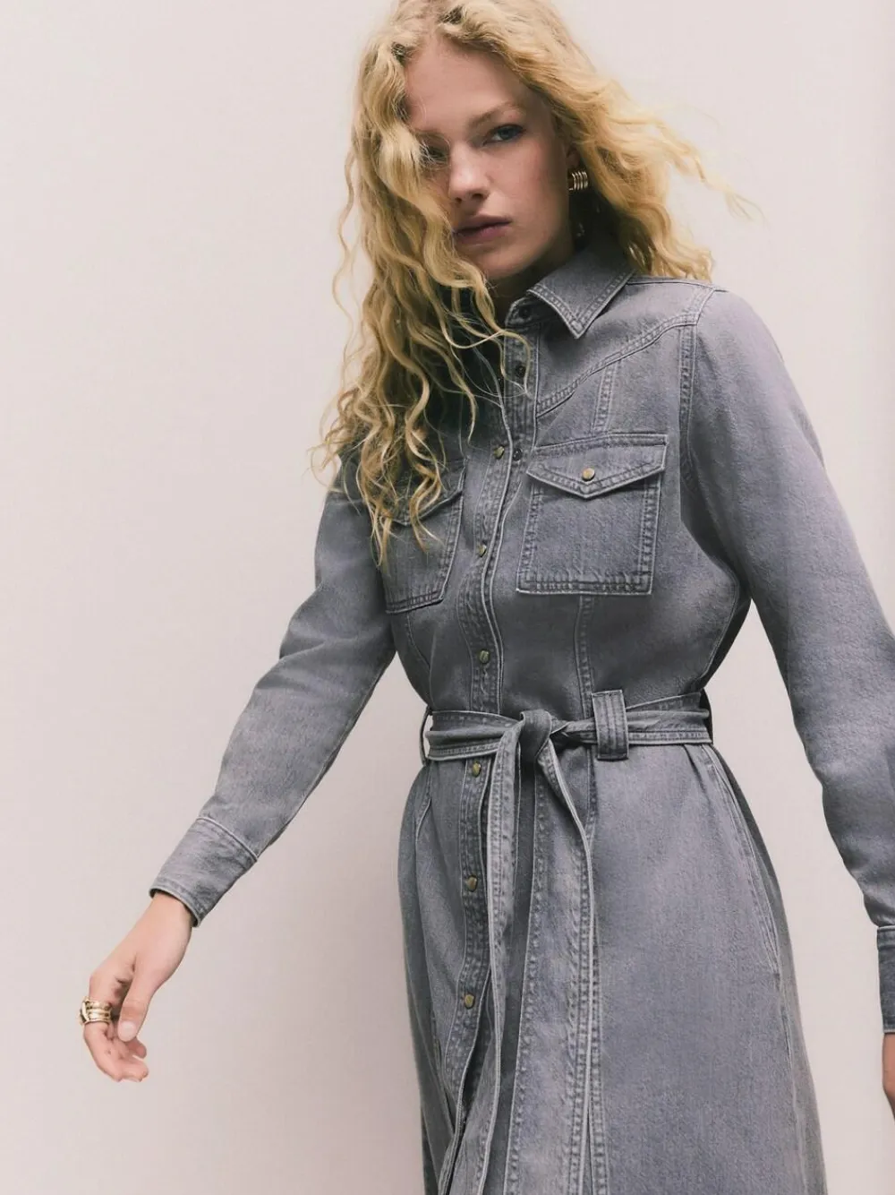 Next Denim Midi Shirt Dress Grey
