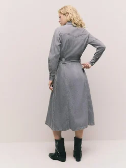 Next Denim Midi Shirt Dress Grey
