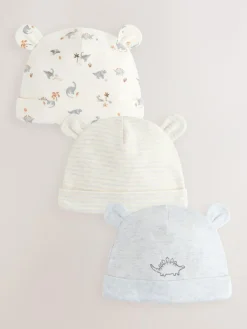 Best Next Grey Dinosaur Baby Beanie Hats 3 Pack (0-18mths)