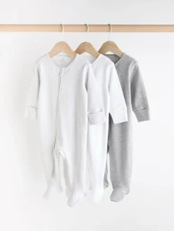 Next Essential Zipped 100% Cotton Baby Sleepsuits 3 Pack (0-3yrs)^BOY Unisex|Nightwear