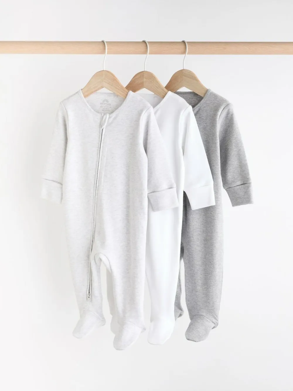 Next Essential Zipped 100% Cotton Baby Sleepsuits 3 Pack (0-3yrs)^BOY Unisex|Nightwear