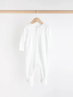 Next Essential Zipped 100% Cotton Baby Sleepsuits 3 Pack (0-3yrs)^BOY Unisex|Nightwear