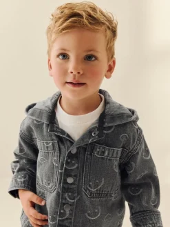 Outlet Next Denim Hooded Overshirt (3mths-7yrs) Grey Face