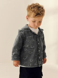 Outlet Next Denim Hooded Overshirt (3mths-7yrs) Grey Face