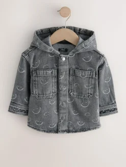 Outlet Next Denim Hooded Overshirt (3mths-7yrs) Grey Face