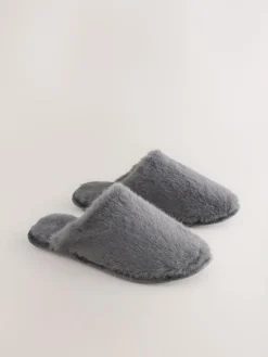 Clearance Next Faux Fur Mule Slippers Grey