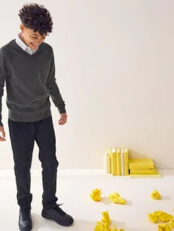 Discount Next Grey Knitted V-Neck School Jumper (3-16yrs)