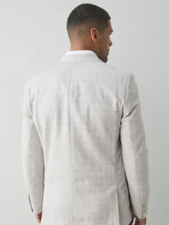 Next Grey Linen Blend Check Tailored Suit Jacket^ Grey Suits