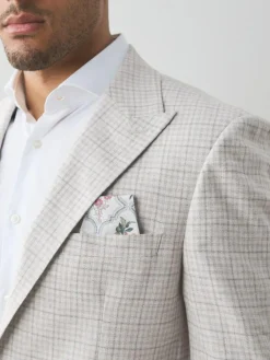 Next Grey Linen Blend Check Tailored Suit Jacket^ Grey Suits