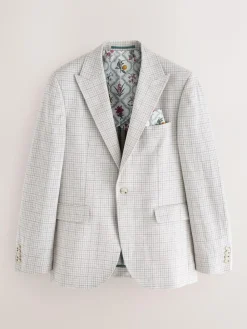Next Grey Linen Blend Check Tailored Suit Jacket^ Grey Suits