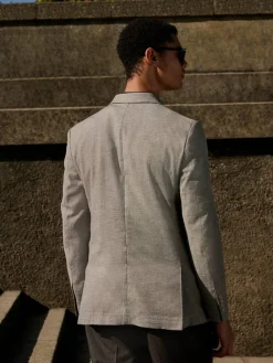 Next Grey Linen Blend Texture Double Breasted Suit Jacket^ Grey Suits