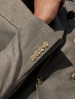 Next Grey Linen Blend Texture Double Breasted Suit Jacket^ Grey Suits