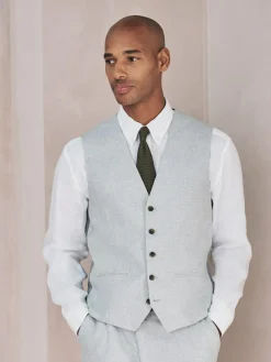 Next Linen Blend Texture Suit Waistcoat^ Vests