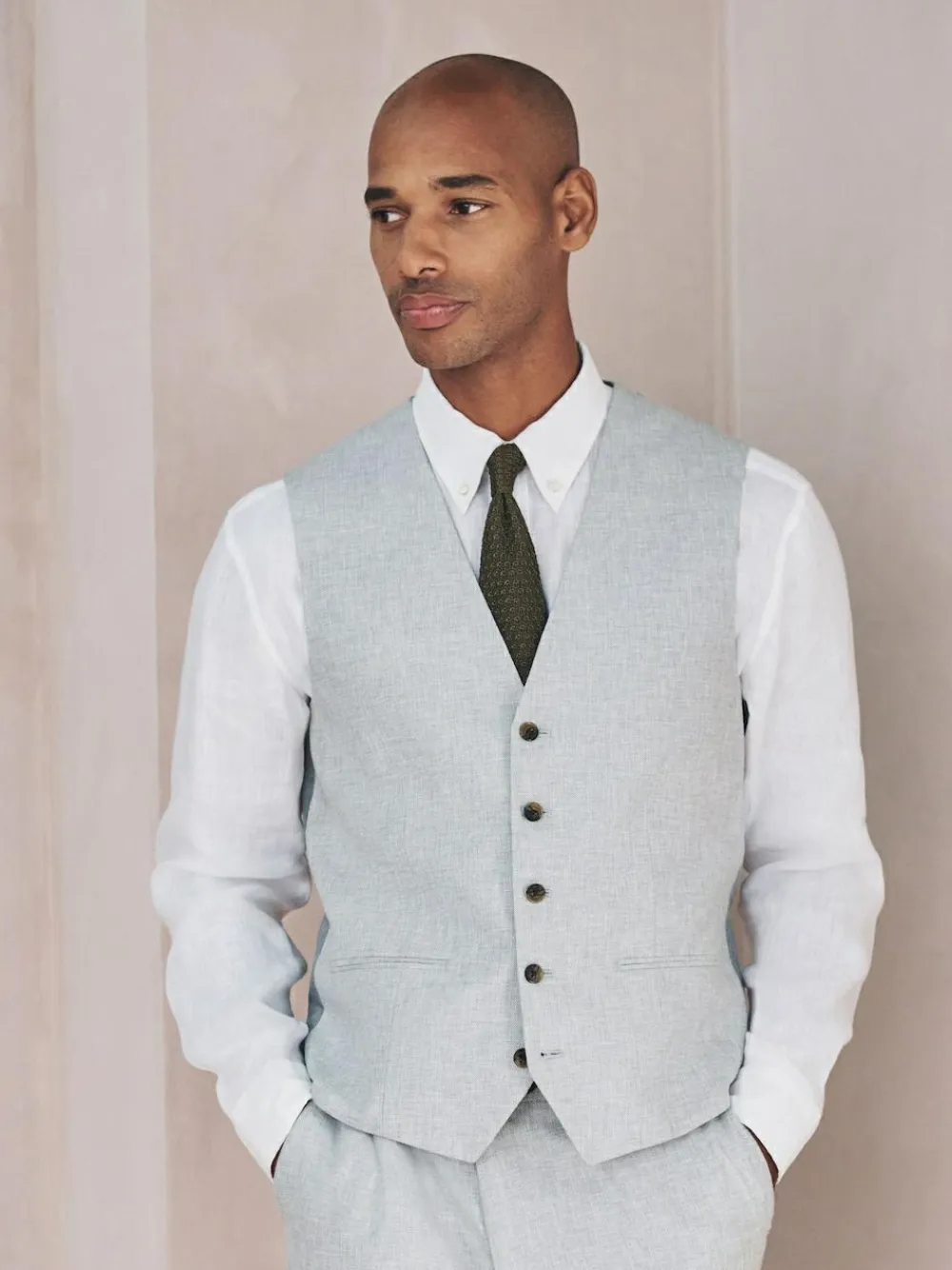Next Linen Blend Texture Suit Waistcoat^ Vests