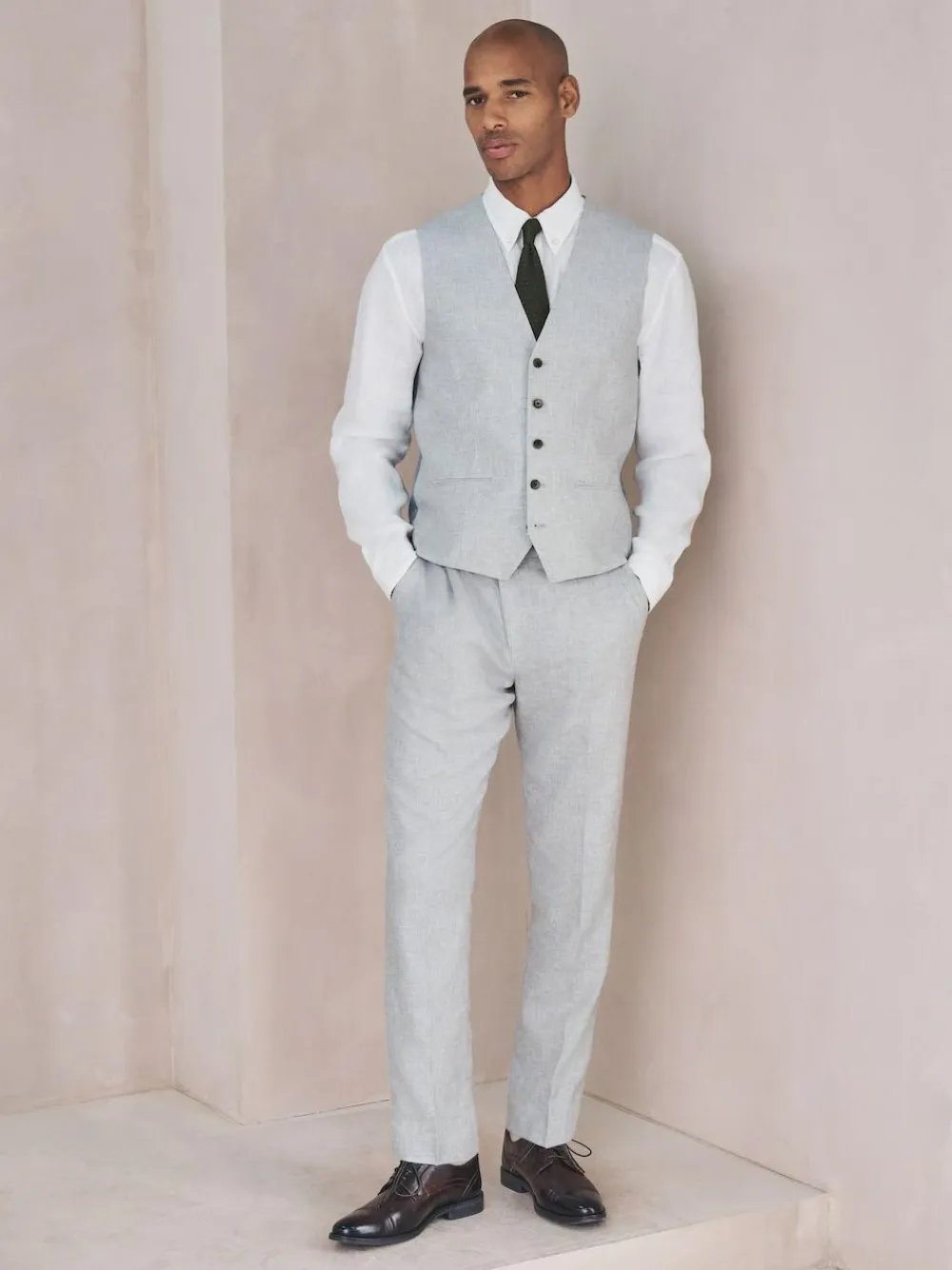 Next Linen Blend Texture Suit Waistcoat^ Vests
