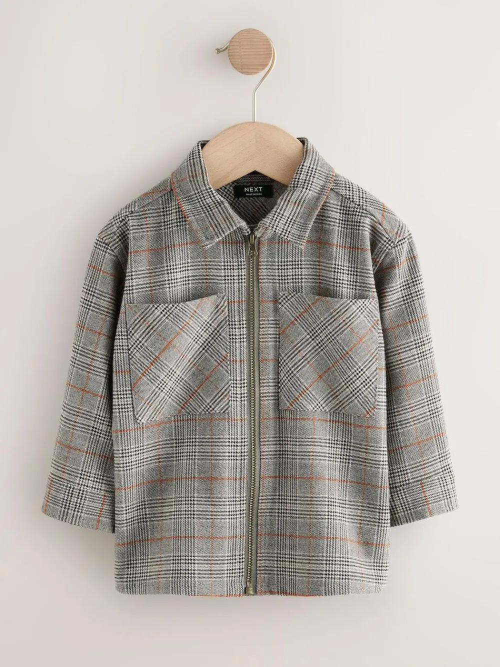 Next Grey Long Sleeve Check Zip Through Shirt (3mths-7yrs)^BOY Suits & Vest